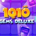 Värikäs kuva, jossa on iso keltainen teksti 1010 ja sen alla valkoinen teksti Gems Deluxe violetilla taustalla, koristeltuna kirkkailla jalokivillä