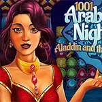 Nainen punaisessa mekossa seisoo värikkään taustan edessä, yläpuolella teksti 1001 Arabian Nights 2: Aladdin and the Magic Lamp