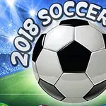 Iso jalkapallo jalkapallokentällä, taustalla stadionin valot ja teksti 2018 Soccer Cup