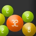Värikkäitä numeroituja palloja tummalla taustalla, keskellä oranssi pallo numerolla 32