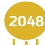 Keltainen ympyrä, jossa valkoiset numerot 2048, ja kolme keltaista pystysuoraa viivaa alapuolella