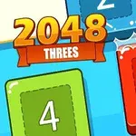 Numerot 2048 ja Threes värikkäällä taustalla, jossa on numeroituja laattoja