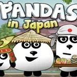 Kolme pandan näköistä hahmoa Japanin teemaisessa ympäristössä