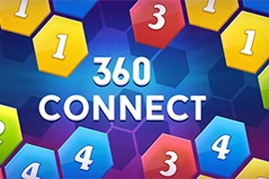 Värikkäitä numerolla merkittyjä kuusikulmioita sinisellä taustalla, keskellä teksti 360 CONNECT