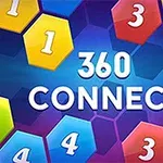 Värikkäitä numerolla merkittyjä kuusikulmioita sinisellä taustalla, keskellä teksti 360 CONNECT