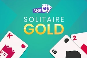 Kuvassa on kaksi pelikorttia kulmissa punaisella kuninkaalla ja mustalla kahdella, taustalla turkoosi sävy ja teksti 365 Solitaire Gold