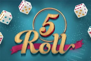 Puiset kirjaimet, jotka muodostavat tekstin 5 Roll, ympärillä viisi värikästä noppaa sinisellä taustalla