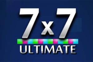 7 x 7 ULTIMATE -teksti sinisellä taustalla, jossa on värikkäitä ruutuja alla