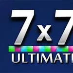 7 x 7 ULTIMATE -teksti sinisellä taustalla, jossa on värikkäitä ruutuja alla
