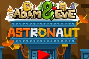 Sarjakuvamainen otsikkokuvitus, jossa on tekstit Adam & Eve Astronaut ja värikkäitä satelliittilautasia