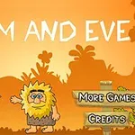Kuvassa on piirretty hahmo viidakkomaisemassa oranssia taustaa vasten, ja vieressä on opastekyltti, jossa lukee More Games ja Credits