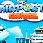 Lentokenttä- ja lennonjohtotorni piirrettyinä, otsikko Airport Control taustalla