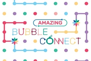Monivärisiä pisteitä ja viivoja, joiden keskellä on sanat AMAZING BUBBLE CONNECT