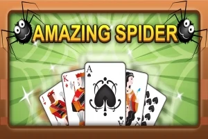 Pelipakka kortteja, joissa on viisi avointa pelikorttia ja teksti Amazing Spider ylhäällä kahden hämähäkin kuvalla
