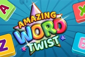 Värikkäitä kirjaimia sisältävä logo sanailla Amazing Word Twist tähden päällä