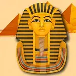 Muinaisegyptiläinen faaraon naamio ja kaksi pyramidia taustalla