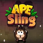 Apinahahmo roikkuu narusta värikkään Ape Sling -tekstin alla tummalla taustalla