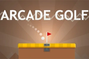 Tekstissä lukee ARCADE GOLF, ja se on kuvitettu golfpallon lentoradalla ja lipulla varustetulla viheriöllä