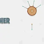 Tekstissä lukee ARCHER ja puukiekkoon on osunut useita nuolia
