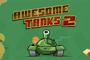 Vihreä piirretty tankki vihreällä taustalla, ylhäällä teksti AWESOME TANKS 2