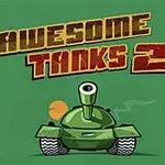 Vihreä piirretty tankki vihreällä taustalla, ylhäällä teksti AWESOME TANKS 2