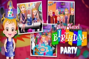 Lapsi syntymäpäivähatussa, kuvia juhlista ja värikäs Birthday Party -teksti