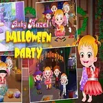 Lasten Halloween-juhlat, joilla on viisi erilaista kuvaa pukeutuneista lapsista juhlimassa ja leikkimässä Halloween-teemaisessa ympäristössä