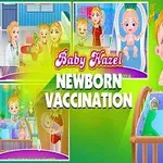 Vauva leikkikehässä, lapsia ja hoitaja eri tilanteissa sekä teksti Newborn Vaccination
