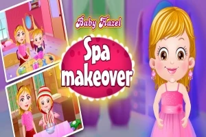Vauva tyttö vaaleanpunaisessa mekossa, tekstillä Spa makeover ja kaksi pienempää kuvaa, joissa hän on erilaisissa kylpylätilanteissa