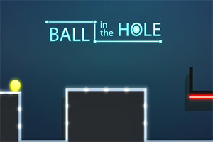 Loistava keltainen pallo vasemmalla, otsikko BALL in the HOLE sinisellä taustalla