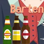 Kolme olutpulloa, cocktail-lasi ja Bartender -teksti värikkäässä grafiikassa
