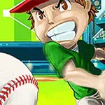 Animoitu hahmo lyömässä baseball-palloa stadionilla
