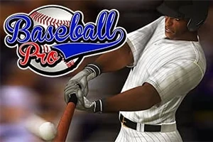 Beisbolia pelaava henkilö lyömässä pesäpalloa, tekstinä Baseball Pro