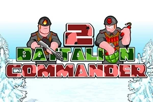 Kaksi sotilaspiirrettyä hahmoa seisoo talvisen taustan edessä tekstin Battalion Commander 2 kanssa