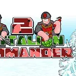 Kaksi sotilaspiirrettyä hahmoa seisoo talvisen taustan edessä tekstin Battalion Commander 2 kanssa