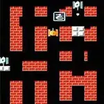 Battle City Punatiilinen labyrintti, jossa on erilaisia kohteita ja ikonit mustalla taustalla