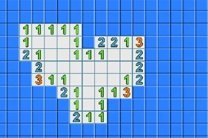 Sinisellä ruudukolla on valkoinen sydämen muotoinen alue, jossa on vihreitä ja oransseja numeroita