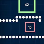 Valkoisista palloista muodostuva käärmemäinen kuvio tummansinisellä taustalla, ja numeroidut laatikot numerolla 42 vihreässä laatikossa ja numerolla 10 punaisessa laatikossa