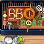 Grilliritilällä on vihanneksista ja grillivälineistä muodostettu BBQ Roast -teksti sekä ruokailuvälineitä ja mausteita ympärillä
