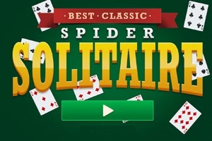 Parhaaksi klassikoksi mainostettu Spider Solitaire -grafiikka, jossa on pelikortteja ja vihreä play-painike