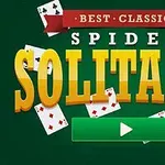 Parhaaksi klassikoksi mainostettu Spider Solitaire -grafiikka, jossa on pelikortteja ja vihreä play-painike
