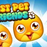 Kolme pelihahmona olevaa iloista, keltaista lintuemojia sinisellä taustalla, yläosassa värikäs teksti Best Pet Friends