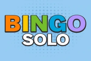 Värikäs teksti BINGO SOLO sinisellä taustalla