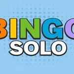 Värikäs teksti BINGO SOLO sinisellä taustalla