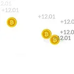Kultaisia bitcoin-kolikoita valkoisella taustalla ja yläkulmassa BTC-teksti numeron kanssa