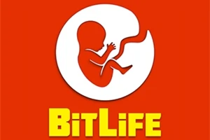 Punaisella taustalla oleva logo, jossa sikiön siluetti valkoisessa ympyrässä ja alapuolella keltaisella ja oranssilla kirjoitettu teksti BitLife