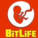 Punaisella taustalla oleva logo, jossa sikiön siluetti valkoisessa ympyrässä ja alapuolella keltaisella ja oranssilla kirjoitettu teksti BitLife