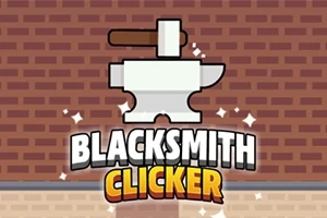 Alasimella sijaitseva vasara tiiliseinää vasten, tekstillä Blacksmith Clicker