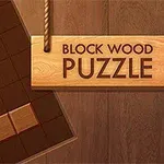 Puisia palikoita gridillä ja puinen kyltti, jossa lukee Block Wood Puzzle