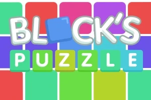 Värikkäitä laatikoita ja teksti BLOCKS PUZZLE kirkkailla kirjaimilla